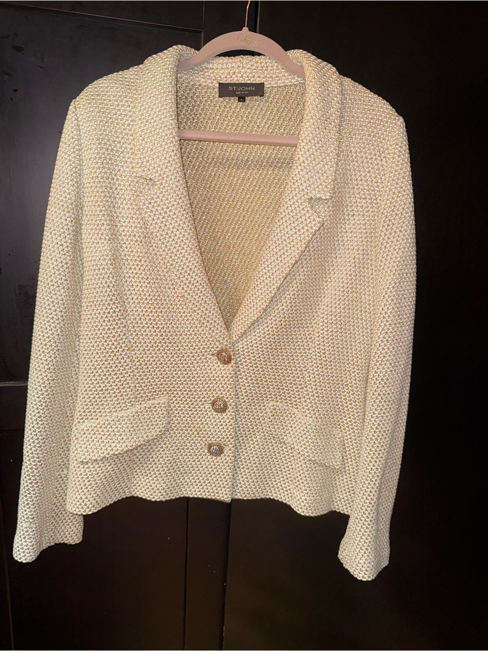 St. John Cream Knit Blazer with Three-Button Front